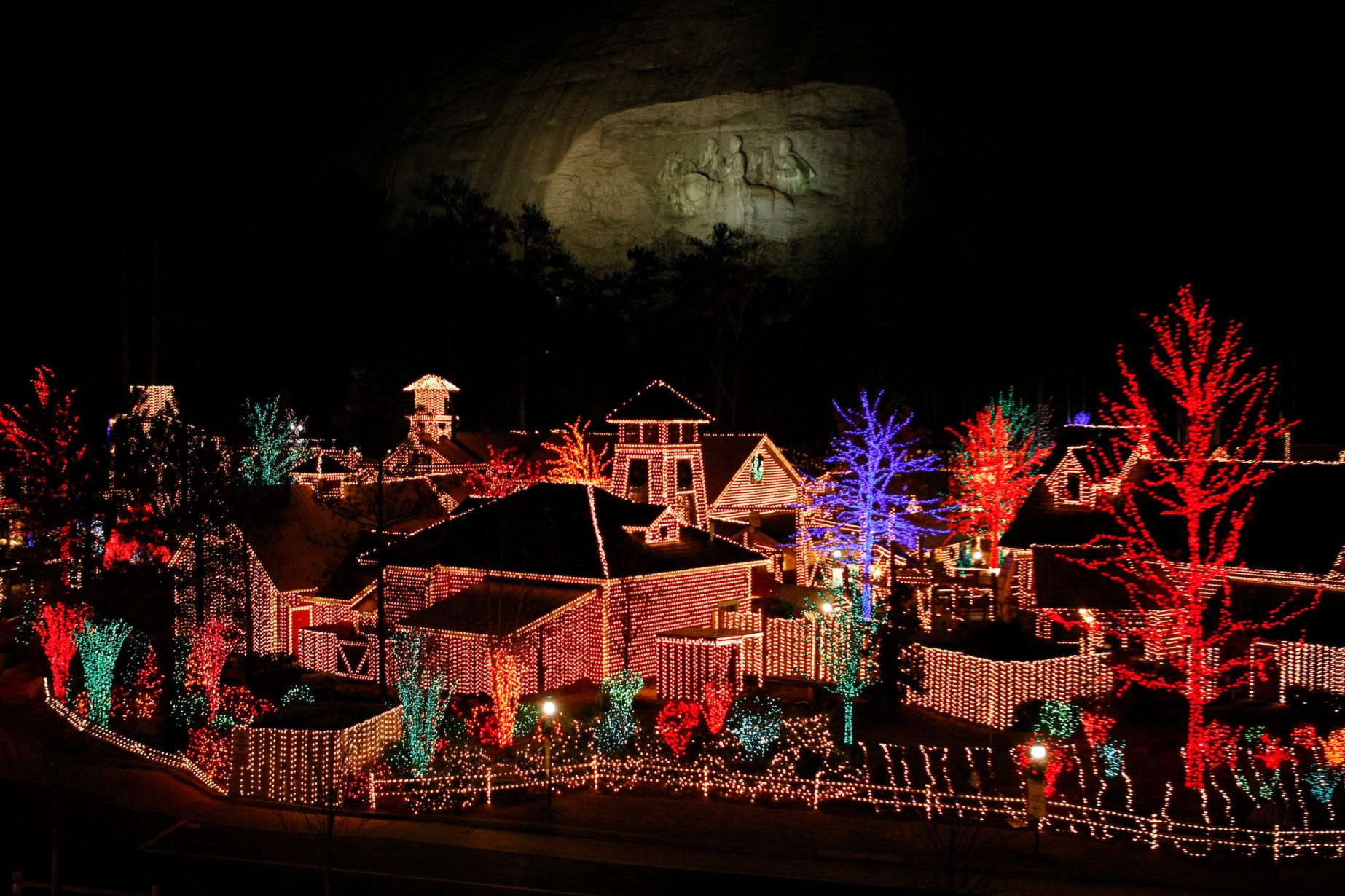 Stone Mountain Park Village lit up for Christmas